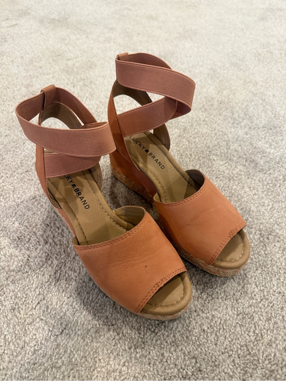 Lucky Brand Coral-Tone Ankle Wrap Wedge Sandals